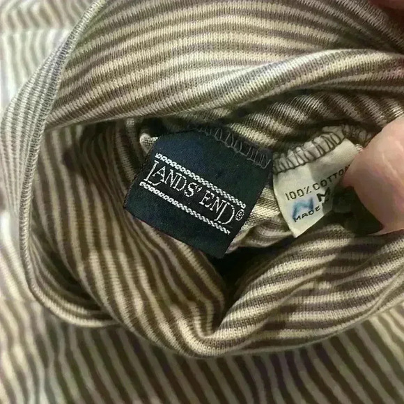 Vintage lands End  striped turtleneck, gray, and white - Picture 3 of 5